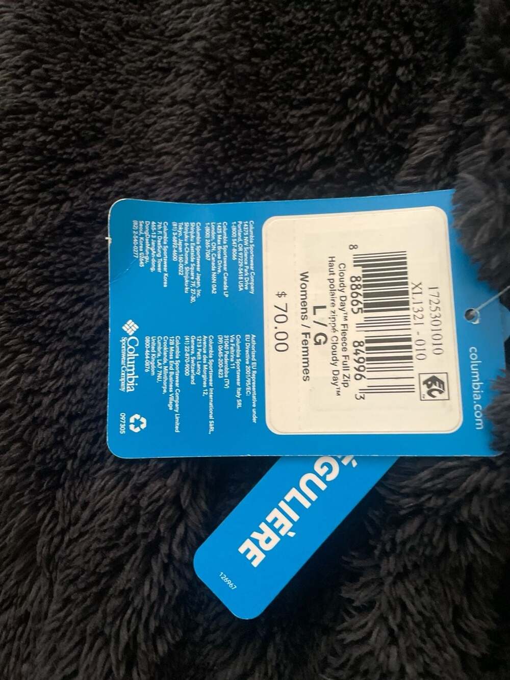 Columbia Cloudy Day Fleece Full Zip Jacket Size L Black - Picture 2 of 6